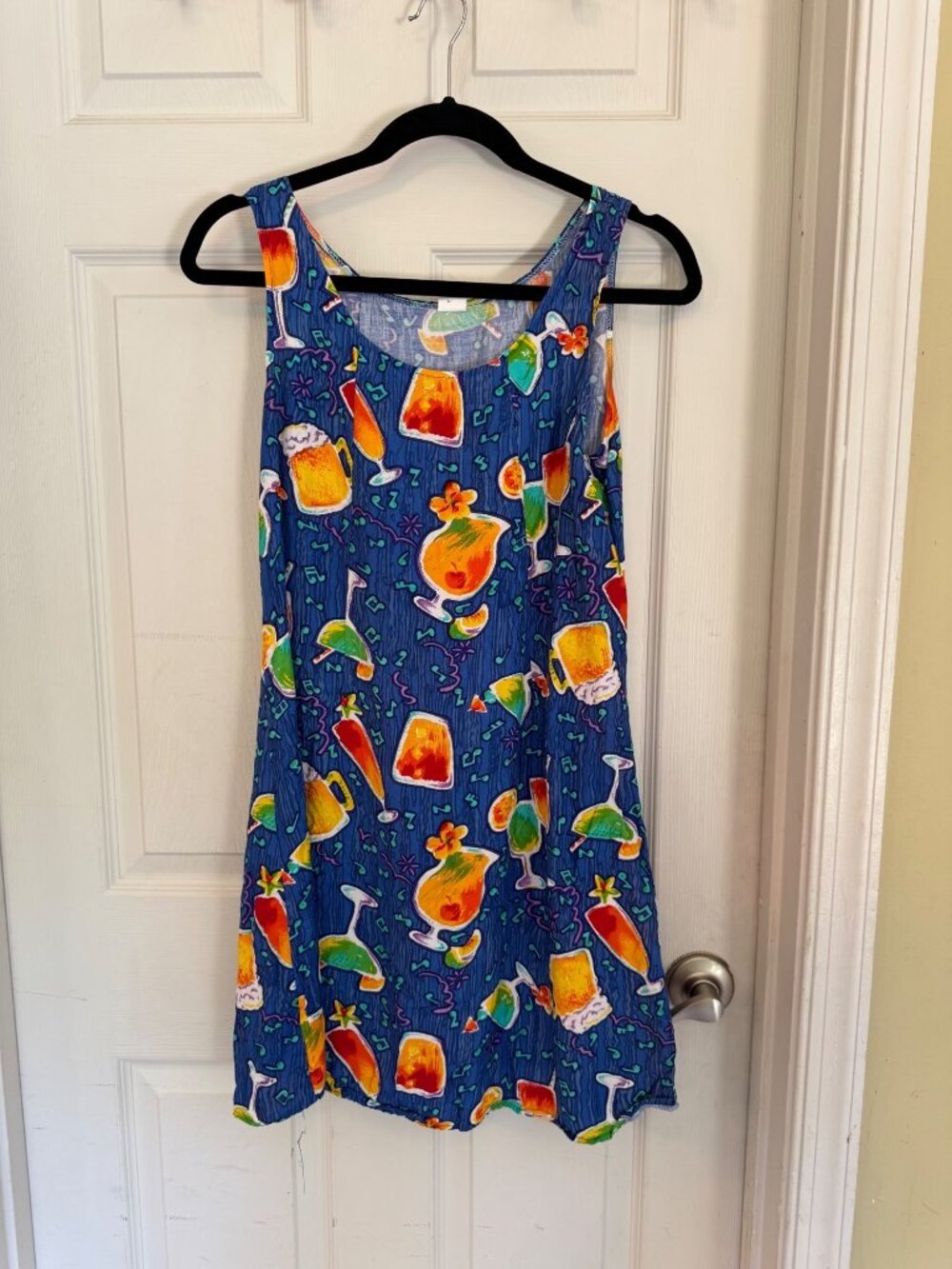 Vintage Tropical Cocktail Print Sheath Mini Dress Martini Margarita Tie Back S - Picture 2 of 9